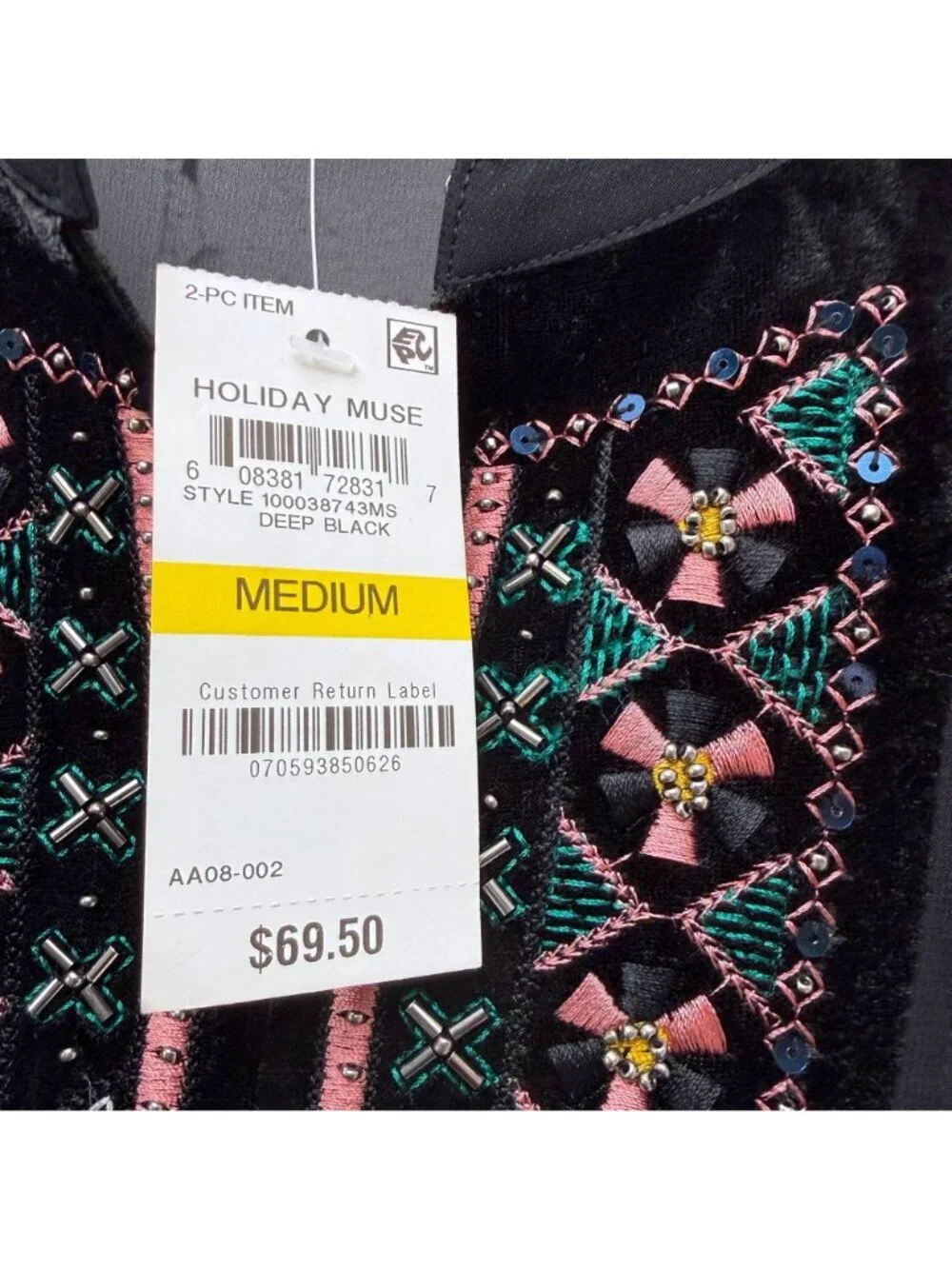 Style & Co Boho Blouse Size Medium Black Embroidered Chiffon Womens Top NWT - Picture 4 of 11